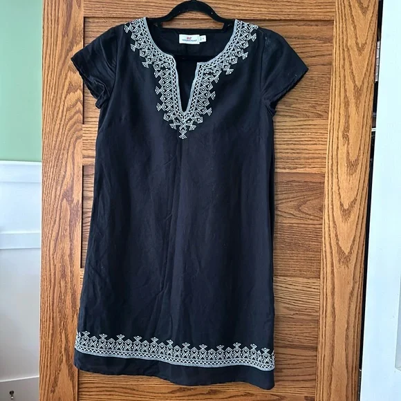 Vineyard Vines | Dresses | Vineyard Vines Holiday Island Embroidered Shift  Dress Womens Size 4 Linen Blend | Poshmark